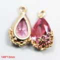 Pendente in cristallo di vetro a goccia rosa con cappuccio fiore oro 8x13mm per DIY. - 1# Goccia d'Acqua Rosa (8x13mm)