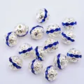 Silber Strass Zwischenperlen für DIY Armbänder, blaue Kristall Blumenkappen Perlen, 20Stk - Königsblau