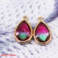 Ciondolo Cristallo Goccia Sfumato Bordo Rame Facettato DIY Orecchino Collana Accessorio - 5# Goccia d'Acqua Sfumato Rosa-Verde (15x12mm)