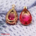Ciondolo in cristallo di vetro a goccia rosso sfumato con bordo in rame accessorio fai da te. - 7# Goccia d'Acqua Sfumato Rosso-Giallo con Vassoio (19x13mm)