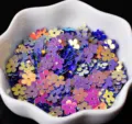 Lentejuelas de uñas irisadas en forma de flor, purpurina holográfica para manualidades y maquillaje - Púrpura profundo