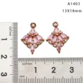 Copper plated pink zircon crystal DIY pendant detail view, marquise stone floral charm 13x18mm - Pink Floral Style (A1403) / 13x18mm