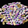 Diamantes de imitación para uñas en forma de gota al por mayor cristal AB de vidrio plano. - Blanco AB