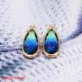 Ciondolo a goccia in vetro sfumato con bordo in rame per collana orecchino variante - 29# Goccia d'Acqua Lunga Sfumato Verde-Blu (22x12mm)