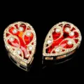 Botones de ropa de diamantes de imitación de lágrima, vidrio rojo con cristales blancos. - Lágrima de 10x14mm, 1 unidad / Rojo