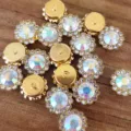 Sunflower rhinestone buttons, gold base crystal DIY craft accessories for hair bows sewing. - 10mm 50 Pieces/Pack / AB White