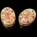 Botones de pedrería DIY filigranados dorados ovalados con centros de cristal de color para ropa. - 10x14mm / Blanco AB