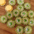 14mm strass verde fiore bottoni retro piatto DIY accessori capelli perle cristallo - 50 Pezzi/Confezione / Verde chiaro