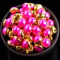 Bottoni perle rosa vivo bordo dorato DIY artigianato cucito accessori vestiti perle deco - Rosso rosa