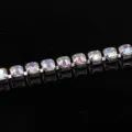 Irisierende weiße Strass-Krallenkette für DIY-Handyhüllen und handgefertigte Basteldekoration - SS6 (2mm), 0,9m/Yard / Dichte Krallenfassung mit weißem AB-Strass, Silberkette
