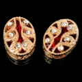 Botones de costura ovalados de cristal rojo diamantes de imitación tono oro accesorio - Rojo
