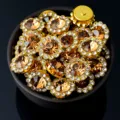 10/12MM double couche strass fleur boutons base or cristal bricolage cheveux nœud couture - Café