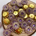 Bottone fiore strass girasole 14mm base metallo cristallo viola accessorio capelli! - 50 Pezzi/Confezione / Viola Chiaro