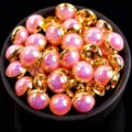 Bottoni da cucito opalescenti rosa rotondi con bordi dorati per fai da te e decorazione unghie - Rosa Chiaro AB