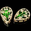 Botones de coser pedrería lágrima vidrio verde cristal oro filigrana accesorios ropa - Verde Hierba