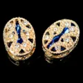 Botones ovalados de cristal filigrana dorada accesorios DIY con diamantes brillantes azules y claros - Azul Medio