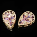 Bellos botones strass filigrana lágrima, cristal vidrio morado con acabado dorado brillante. - Púrpura cristal