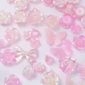Mixed pearlescent pink rose butterfly bow faux pearl craft charms DIY accessories. - Random Mixed Style, 50g / Pink/Yellow