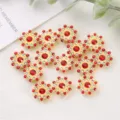 14mm Sonnenblume Strass Blumen Knöpfe DIY handgemachte Haar Schleife Kleidung Zubehör Dekoration - 50 Stück / Rot