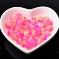 Pink crackle acrylic beads, two-tone burst round DIY jewelry making accessories set - 8mm Approx 50 Beads / Multicolor Light Rose Red and Yellow #2