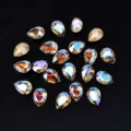 Drop shape crystal rhinestones with AB iridescent coating and matte gold for DIY crafts. - Water Drop / 7x10mm 12 Pieces