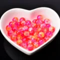 Colorful Crackle Acrylic Beads Pink Round Loose Beads for DIY Jewelry Making and Crafts - 8mm Approx 50 Beads / Multicolor Rose Red and Yellow #4