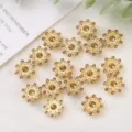 14mm Sonnenblumen Strass Knöpfe Metall Handwerk DIY Haarschmuck Kleidung Dekoration - 50 Stück / Kaffeebraun