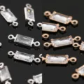 Dijes conectores rectangulares de circonita de doble bucle, accesorios de joyería DIY de latón. - Ojal doble rectángulos 3x6 mm