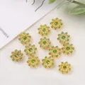 14mm Gold Strass Blumen Knöpfe Grüne Kristall DIY Haarschmuck Schleife Dekoration Zubehör - 50 Stück / Hellgrün