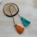 Primo piano dettagliato della nappa in cotone bicolore con cordino intrecciato per Hanfu. - Colore 5