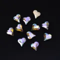 Iridescent heart-shaped crystal rhinestones, faceted flatback gem diamonds for DIY nail art. - Crooked Heart / 6x8mm 12 Pieces