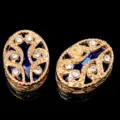 Botones strass DIY ovales dorados cristal azul artesanía decor ropa accesorios piezas - Azul Zafiro