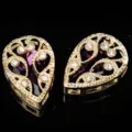 Botones de ropa con estrás en forma de lágrima, filigrana dorada y cristales morados. - Violeta