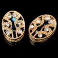 Botones de diamantes de imitación ovales dorados con cristal azul oscuro para manualidades. - Azul Pavo Real