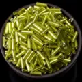 Silver-lined glass bugle beads 4/6mm lime green tubes for DIY jewelry making and sewing. - Olive Green