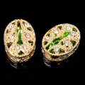 Botones de diamantes de imitación ovalados dorados con cristal verde para coser y manualidades. - Verde claro