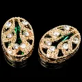 Botones ovalados de diamantes de imitación de cristal filigrana dorada para costura DIY - Verde pavo real