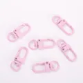 Pink metal spring swivel keychain clips, colorful U-shaped snap hooks for DIY bags and crafts. - Pink