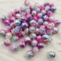 Perles de rose en ABS bicolores avec trou, perles dégradées pour fabrication de bijoux DIY - Bleu et rouge rose