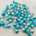 Dual-color rose ABS straight hole imitation pearl loose beads for DIY jewelry making crafts and decor. - Approx. 100 Pcs / Lake Blue-White