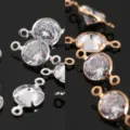 Conectores de circonita de cristal, dijes de joyería DIY doble anilla plata y oro. - Abalorios redondos de 6 mm con doble asa
