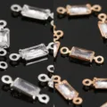 Conector de circonita rectangular colgante fabricación de joyas bricolaje plata y oro - Rectángulo con doble bucle 2,5x5 mm