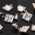 Colgantes de Circonita Cúbica Cuadrada DIY Accesorios de Joyería en Oro y Plata - Cuadrado con bucle simple 6 mm