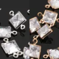 Conector de doble bucle de circón de cobre colgante para accesorios de joyería DIY. - Conectores cuadrados con dos aros 6 mm