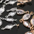 Colgantes de conector de doble bucle de circonita de cristal de cobre para joyería DIY. - Marquesa 4x8 mm de doble argolla