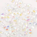 Auroral rectangle nail rhinestones scattered on white background, ice transparent design. - Ice Transparent Magic White