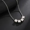Minimalist titanium steel cube pendant necklace silver chain fashion jewelry accessory. - Box Chain / 50+5cm / Steel