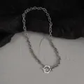 Heren roestvrijstalen hiphop ketting met geometrische hanger, zilveren punkstijl sieraden. - Bliksem Halsketting / Zilver