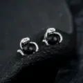 Vintage gothic snake ear clips with black beads, detailed close-up fashion jewelry. - Eye of Medusa Earrings (Black) - Pair