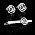 Silver-tone metal cufflink and tie clip set featuring unique at symbol design for men. - Tie Clip Cufflinks Set (AD2541) / Silver Internet Symbol Set